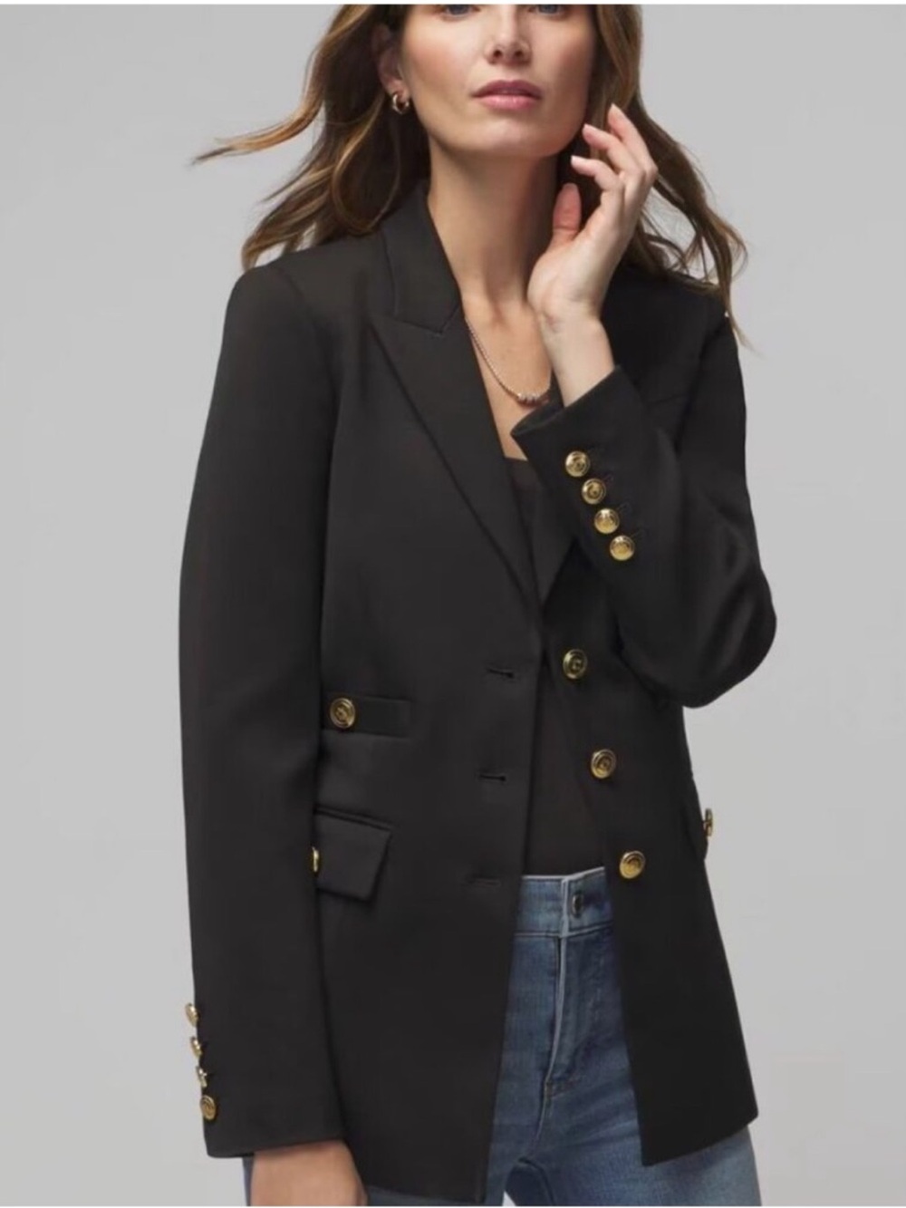 White House Black Market Black Blazer with Gold Buttons